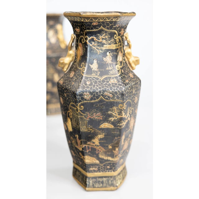 Antique Chinese Gilt Papier-Mâché Vases, a Pair For Sale In Houston - Image 6 of 12