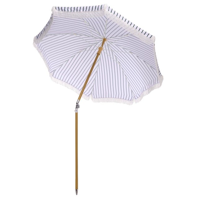 Bella 6.5 Ft Beach Fringed Umbrella, Green Bistro Stripe For Sale In Philadelphia - Image 6 of 8