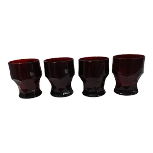 Vintage Deep Ruby Red Anchor Hocking Honeycomb Georgian Glasses- Set of 4 #S14