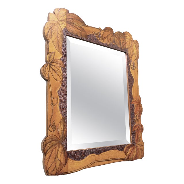 Arts and Crafts Poker Work Wall Mirror, 1880s For Sale