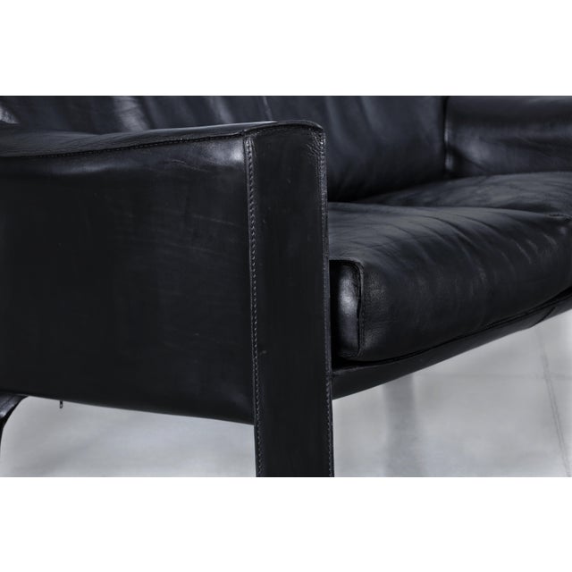 Metal Vintage Black Leather Cab 415 Settee by Mario Bellini for Cassina For Sale - Image 7 of 13