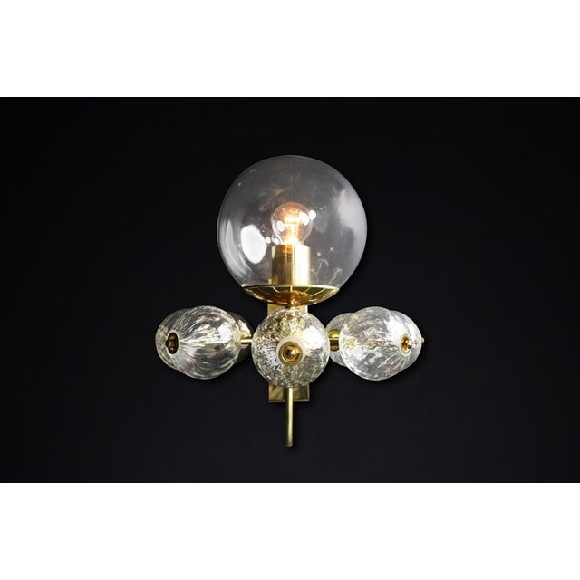 Mid-Century Wall Light with Brass Fixture & Hand-Blown Glass Globes, CZ, 1970s For Sale - Image 3 of 12