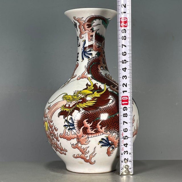 Chinese Vintage Chinese Famille Rose "Mighty Dragon" Vase With Poem, Qianlong Mark For Sale - Image 3 of 9