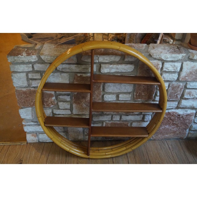 1950s Mid 20th Century Paul Frankl Style Round Rattan Wall Shelf For Sale - Image 5 of 9