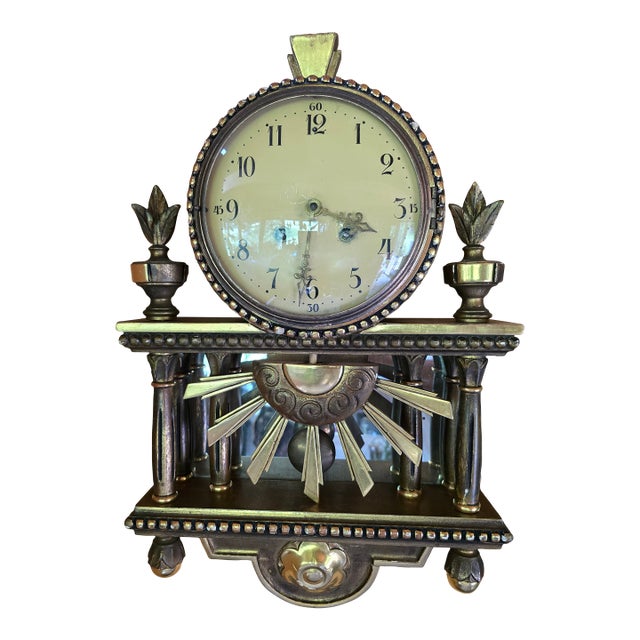 Vintage Pre Mid Century Gold Leaf Wood Swedish Clock For Sale