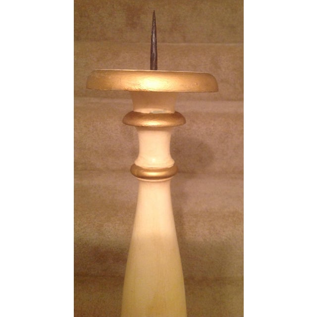 Vintage Off White Gold Wooden Floor Candle Stand Chairish