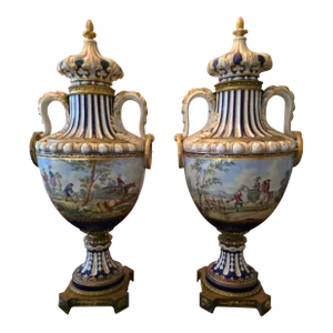 Pair of Antique Signed Sevres Urns Imperial Palace