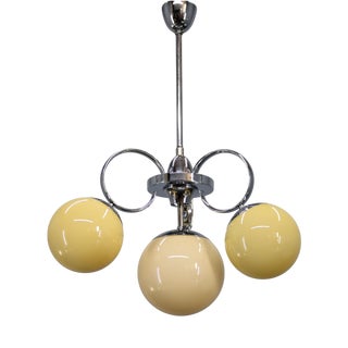Art Deco Chrome and Champagne Glass Chandelier, Czechoslovakia, 1930s For Sale