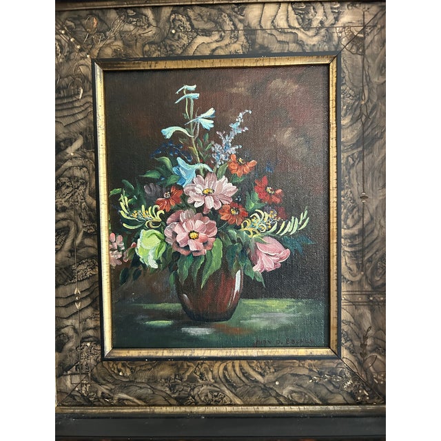Vintage Floral Still Life Oil Painting in Hand Painted Victorian Frame For Sale - Image 4 of 8