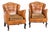 Pair, 20th Century Vintage Danish Brown Leather Club Chairs With Decorative Nail Head Trim For Sale