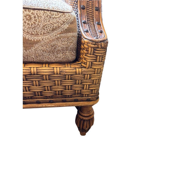 Late 20th Century Vintage British Colonial Tommy Bahama Style Woven Rattan Loveseat For Sale - Image 5 of 12