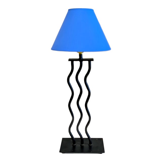 Postmodern Squiggle Table Lamp in Blue & Black For Sale