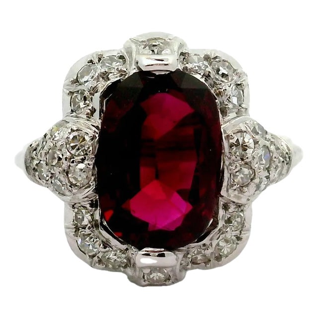 Mid-Century 3.00 Carat No-Heat Ruby Diamond 18k White Gold Ring, Gia Certified For Sale