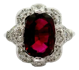 Mid-Century 3.00 Carat No-Heat Ruby Diamond 18k White Gold Ring, Gia Certified