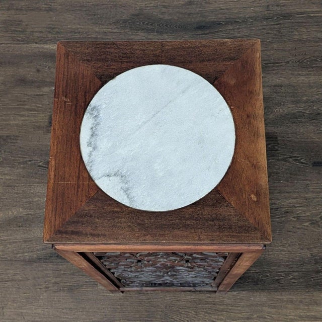 Chinese Rosewood Carved Plant Stand With Stone Top For Sale - Image 4 of 6