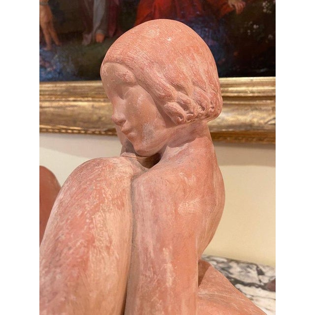 Ceramic Georges Costes, Young Nude Woman with Lamb, Terracotta For Sale - Image 7 of 11