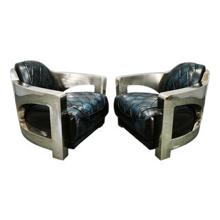 Aviator Lounge Chairs in Leather and Steel from Timothy Oulton, 1990s, Set of 2 For Sale