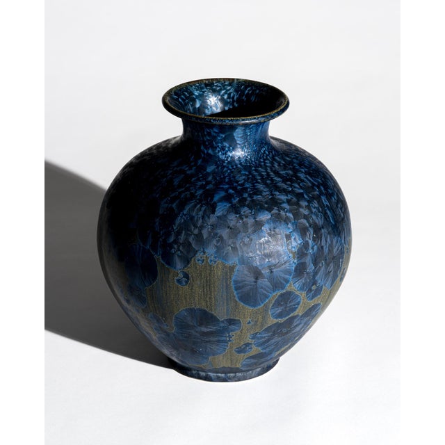 Crystalline Blue Ceramic Vase by Albert Kiessling, Germany, 1996 For Sale - Image 3 of 10
