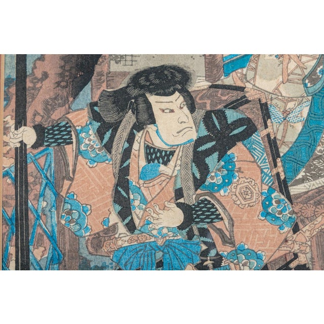19th Century Custom Framed Utagawa Kunisada Signed Japanese Woodblock Prints—A Pair For Sale - Image 12 of 17