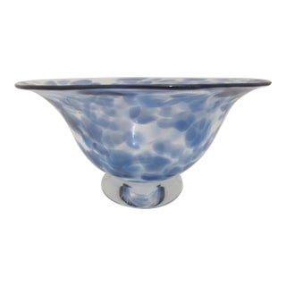 Donald Carlson Mottled Blue Large Studio Art Glass Fluted Bowl For Sale