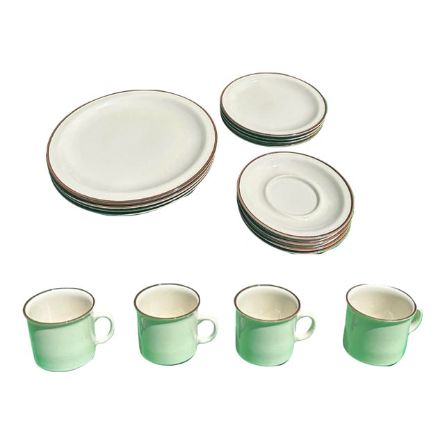 Vintage Desert Sand Grace Stoneware Collection of Plates and Mugs For Sale