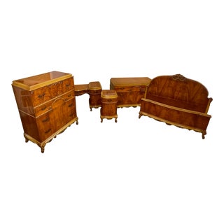 Antique French Louis XV Style Carved Satinwood Bedroom Suite - 7 Pieces For Sale