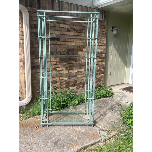 Mid 20th Century Modern Étagère Bookcase in the Style of Walter Lamb Iron and Glass.