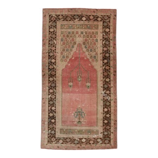 1970s Vintage Handmade Wool Cotton Pink Area Rug For Sale