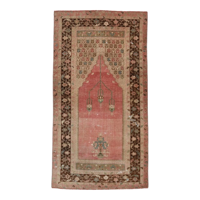 1970s Vintage Handmade Wool Cotton Pink Area Rug For Sale