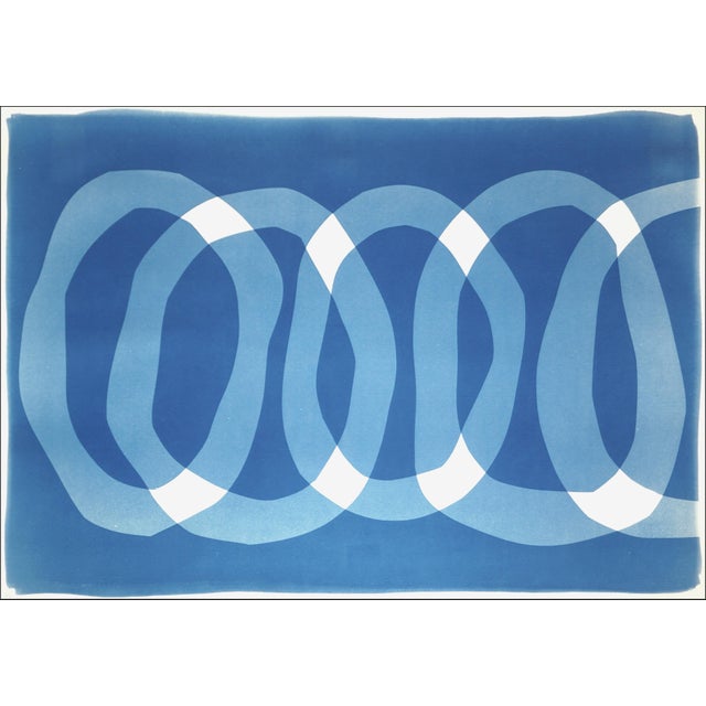 Contemporary 2026, Modern Minimalist Horizontal Diptych of Blue Necklace, Handmade Monotype Cyanotype on Watercolor Paper by Kind of Cyan For Sale - Image 3 of 10
