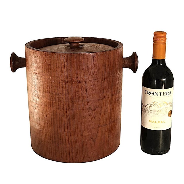 Wood Mid 20th Century Large Teak Wood Ice Bucket With Lid in the Style of Digsmed For Sale - Image 7 of 12