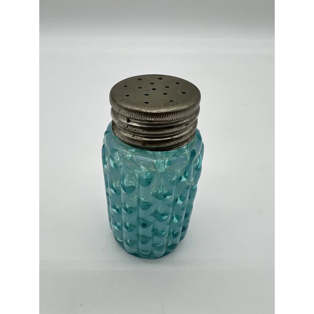 Blue Antique Blue Lattice Blown Glass Salt or Pepper Shaker by Northwood, Circa 1890-1910's For Sale - Image 8 of 9