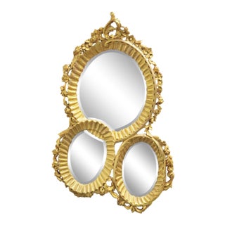 Italian Baroque Carved 3 Section Wall Mirror For Sale