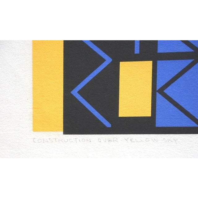 Margo Hoff Construction Over Yellow Sky Geometric Abstract 1980s For Sale - Image 4 of 6