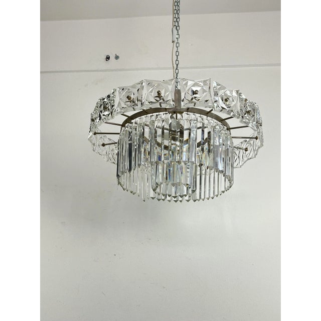 Mid-Century French 7-light chandelier with crystals, 1960s Metal structure, good condition, small signs of aging. Found in...