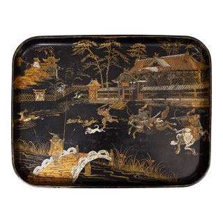 Antique English Papier Mache Chinoiserie Tray For Sale