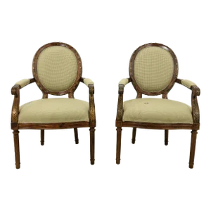 Pair French Louis XV Style Palace Style Open Armchairs
