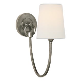 Thomas O'Brien for Visual Comfort Signature Reed Single Sconce in Antique Nickel with Linen Shade For Sale