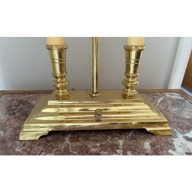 Vintage Brass Bouillotte Candlestick Table Lamp Original Shade 24.5" For Sale - Image 9 of 9