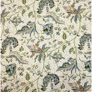 Duralee Tilton Fenwick "Gibbie" Aqua/Green Indienne Floral Cotton Blend Fabric- 6 Yards For Sale