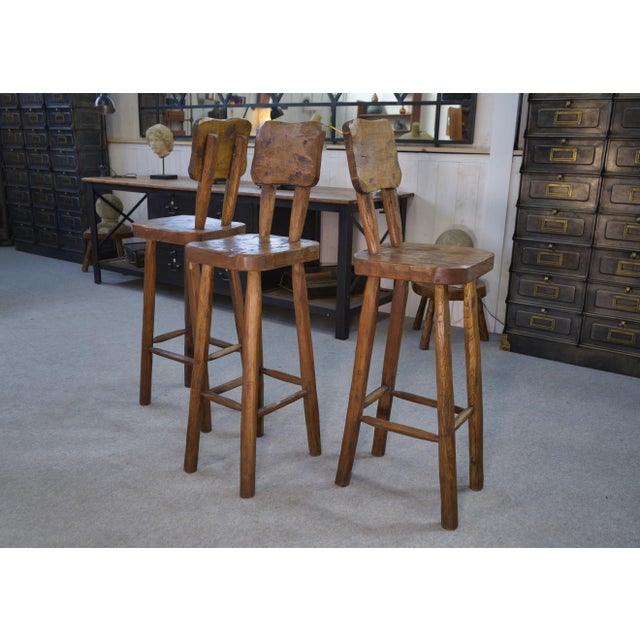 Brutalist High Stools in Elm, 1960s, Set of 3 For Sale - Image 12 of 13