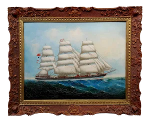 19th Century Chinese Export Oil Painting- Scottish Lochs Sail Ship