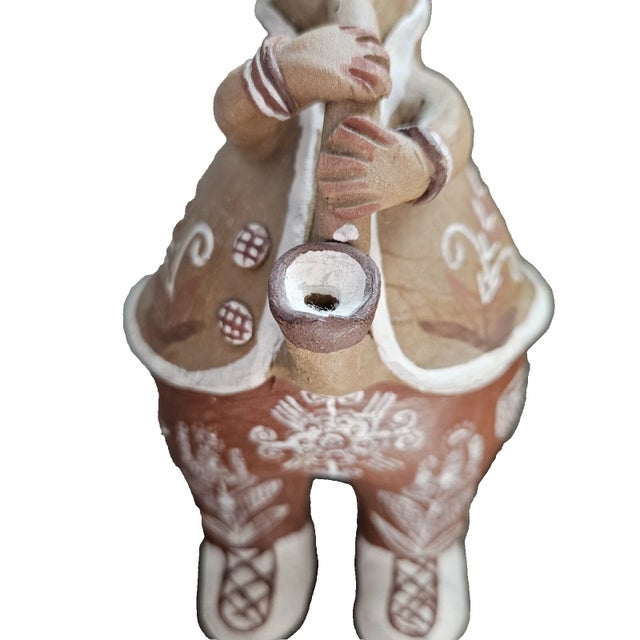 Peruvian Folk Art Pottery Terracotta Clay Sculpture Bank Man Saxophone 8" Tall For Sale In Denver - Image 6 of 8