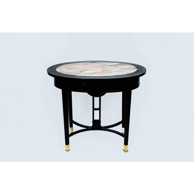 Art Nouveau Dining Table with Redish Marble Plate and Brass Feet, Vienna, 1910s For Sale - Image 11 of 18