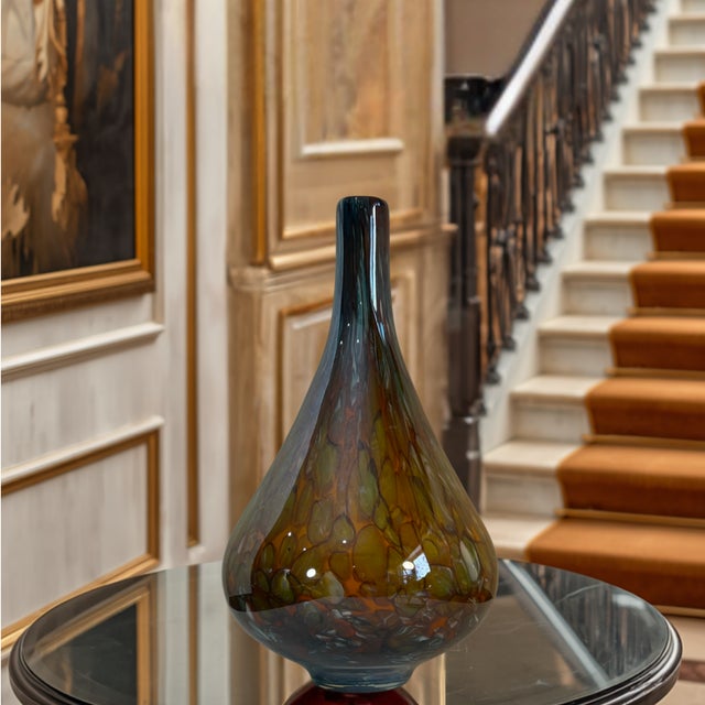 Mid-Century Modern 17+ In. Tall Murano Mottled Amber Gourd Shaped Art Glass Vase For Sale - Image 3 of 18