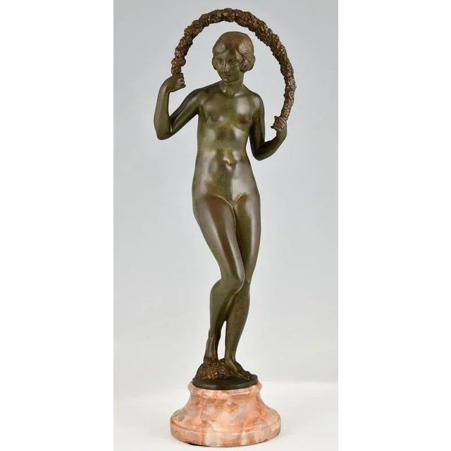 Metal Joe Descomps Cormier, Art Deco Nude with Garland, 1925, Bronze For Sale - Image 7 of 13