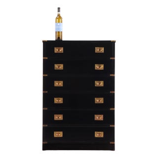 Ebonized Mahogany Campaign Style Tall Chest, C. 1960. For Sale