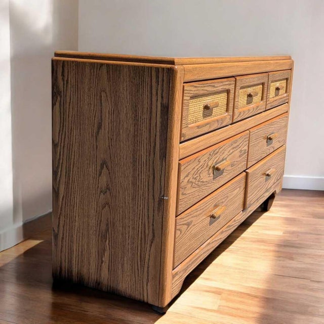 1980s Postmodern Faux-Oak Laminate Six-Drawer Dresser For Sale - Image 10 of 18