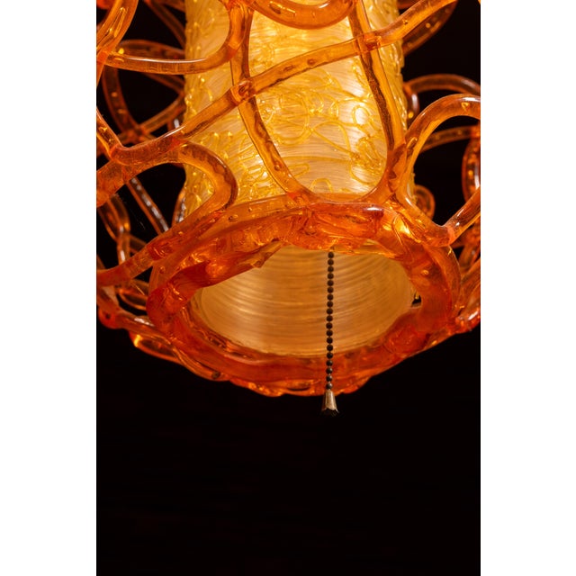 Mid 20th Century Mid-Century Spaghetti Swag Pendant Fixture in Orange For Sale In Chicago - Image 6 of 7