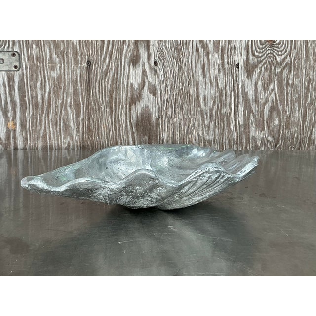 Vintage Coastal Cast Pewter Clam Shell Bowl For Sale In West Palm - Image 6 of 12